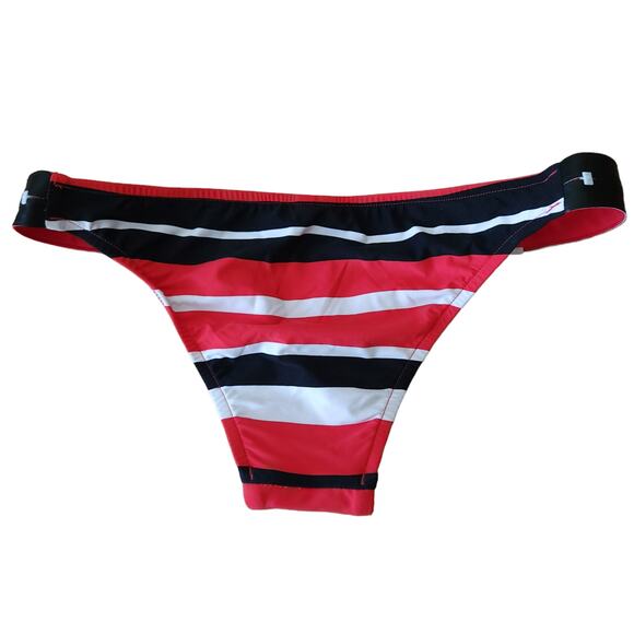 SEAFOLLY Australia Walk The Line striped zipper bikini bottom chili red Sz 6 NEW - Picture 2 of 6
